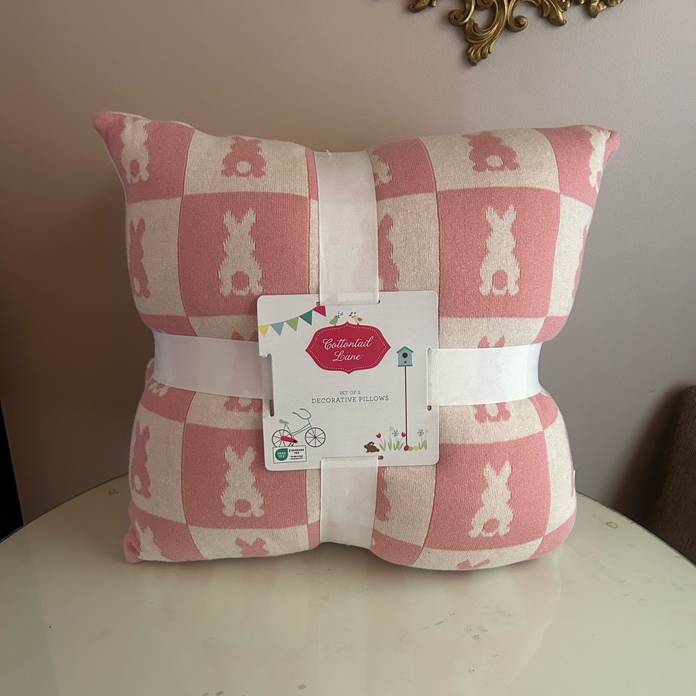 Homegoods Cottontail lane pink bunny pillows checkered pillows